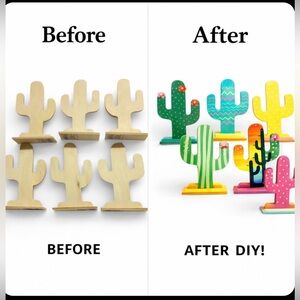 Set of 6 Wooden Cactus DIY Craft Paint Kits Southwest Party Decor